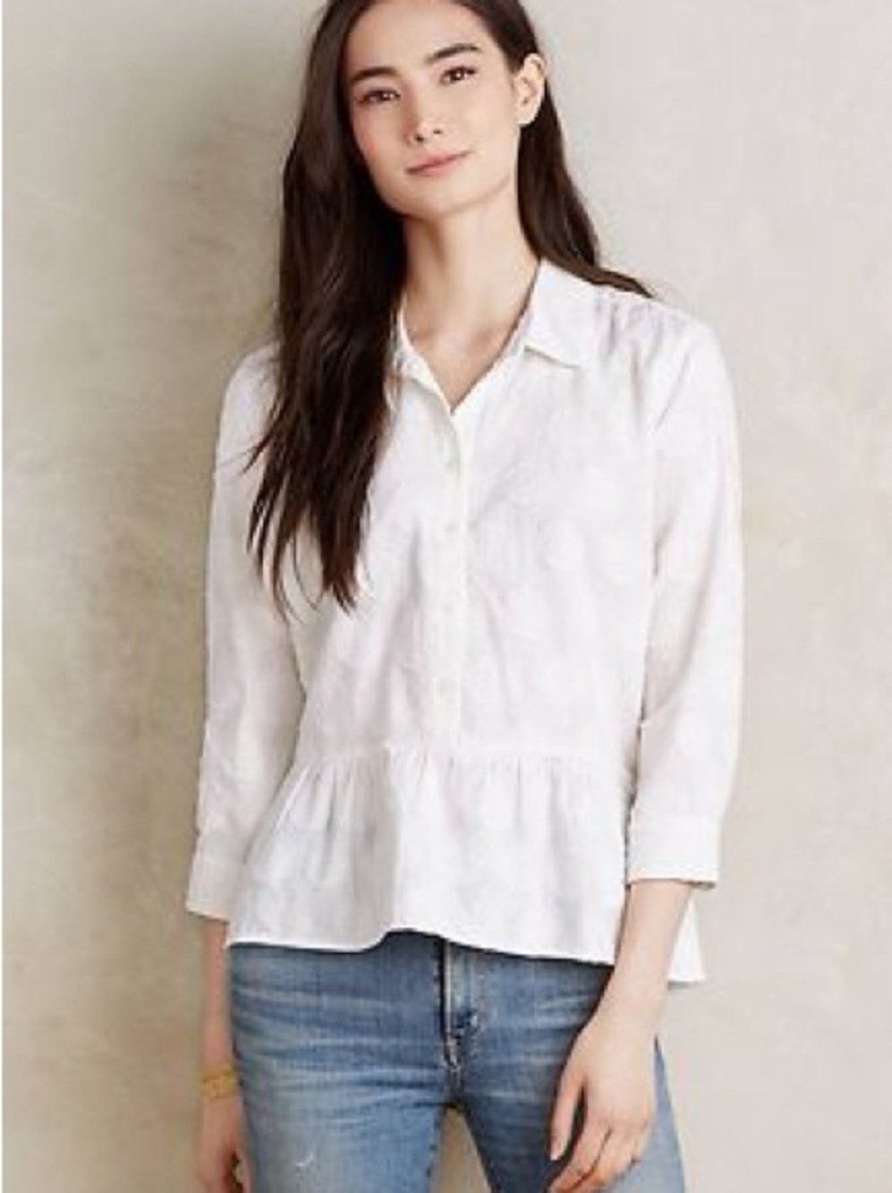 Anthropologie Isabella Sinclair Belia Peplum Popover Cotton White Dot Button Top